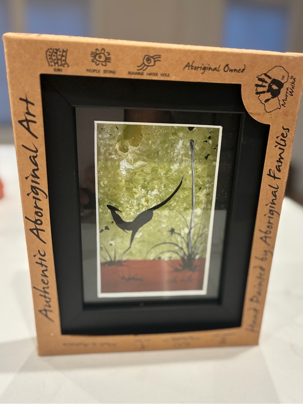 Murra Wolka Framed Authentic Aboriginal Art Hand Painted Kangaroo Australia NIB